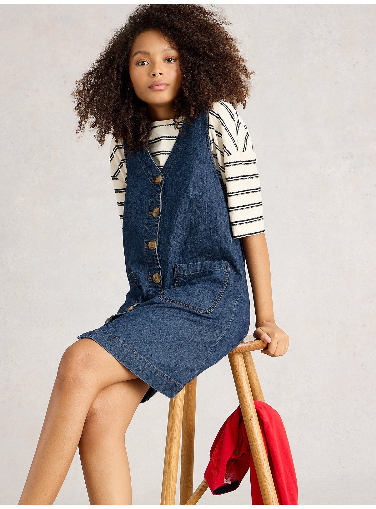 WHITE STUFF Rose Denim Pinny Dress 16 - Image 2 thumbnail